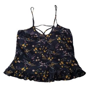 American Eagle Floral Cami Top Black and Gold Adjust. Straps NWOT Size XL